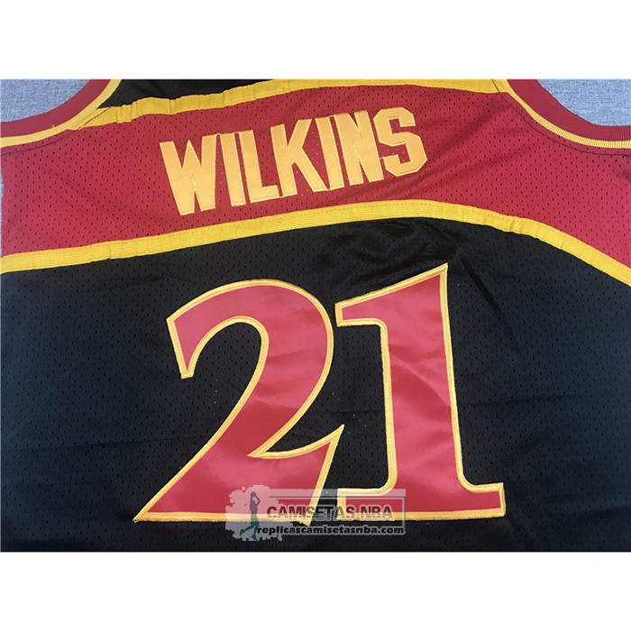 Camiseta Atlanta Hawks Dominique Wilkins NO 21 Mitchell & Ness 1986-87 Negro
